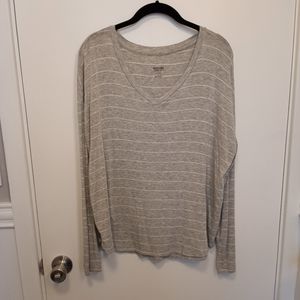 Lightweight Gray Striped V Neck Shirt